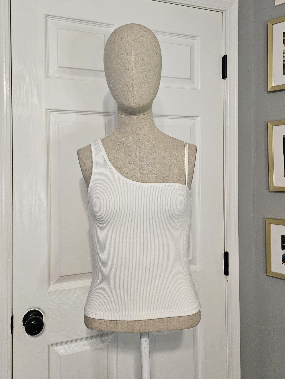 Zara White Asymmetric Ribbed Tank Top